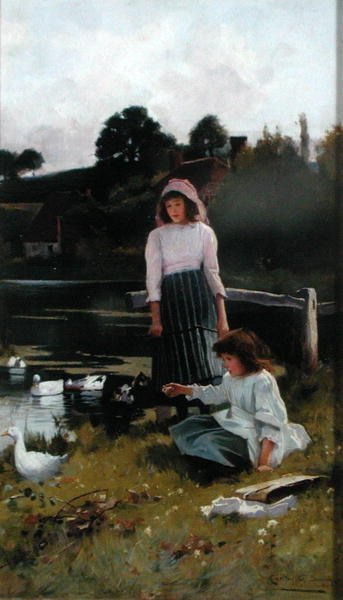 Alimentando a los patos (óleo sobre tabla) de Carlton Alfred Smith