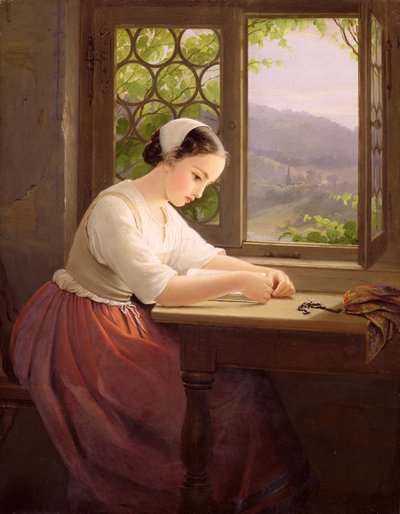 Niña Leyendo junto a una Ventana Abierta de Caroline von der Embde