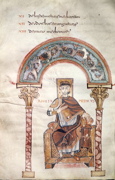 Ms CCII fol.91v Apolo Médico, de Etymologiae por Isidoro de Sevilla de Carolingian School