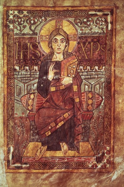 NAL 1203 fol.3 Cristo en Majestad, del Evangelio de Godescale, c.781-783 d.C. de Carolingian School