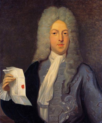 Retrato de John Law (1671 - 1729) Interventor, financiero escocés que provocó la quiebra en 1720 (Evento de la calle Quincampoix). Pintura de Casimir Balthasar (1811-1875) de Casimir de Balthasar