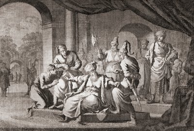Noble estrangulado con un cordón de seda. Imperio Otomano (impresión) de Caspar (after) Luyken