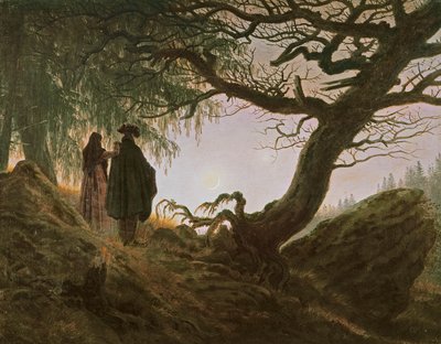Un hombre y una mujer contemplando la luna de Caspar David Friedrich