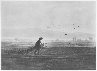 Paisaje otoñal con un hombre recogiendo leña de Caspar David Friedrich