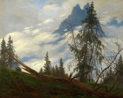 Cima de la montaña con nubes pasajeras de Caspar David Friedrich