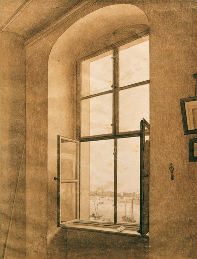 Vista del Elba desde el estudio del artista en Dresde (ventana izquierda) de Caspar David Friedrich