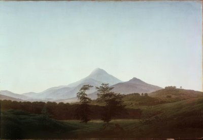 Paisaje bohemio con el gran y pequeño Milleschaue de Caspar David Friedrich
