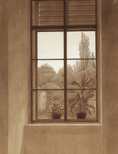 Ventana con vista a un parque. Alrededor de 1837 (?) de Caspar David Friedrich
