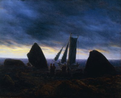 Barco de Pesca Pasando Figuras en una Playa del Báltico de Caspar David Friedrich