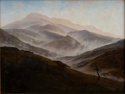 Alemán: Riesengebirgslandschaft mit aufsteigendem Nebel Paisaje de montañas gigantes con niebla creciente de Caspar David Friedrich