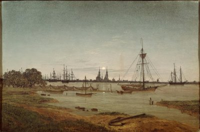 Puerto a la luz de la luna de Caspar David Friedrich
