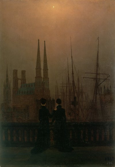 Puerto de noche (Hermanas), c.1818-20 de Caspar David Friedrich