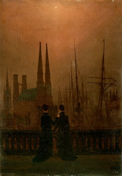 Puerto de noche de Caspar David Friedrich