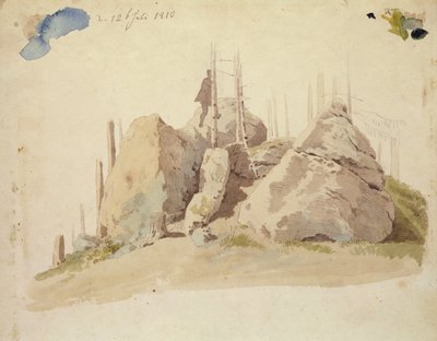 Roca y Árbol: estudio inacabado, 12 de julio de 1810 de Caspar David Friedrich