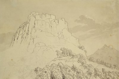 Cima Rocosa con una Colina Boscosa al frente de Caspar David Friedrich