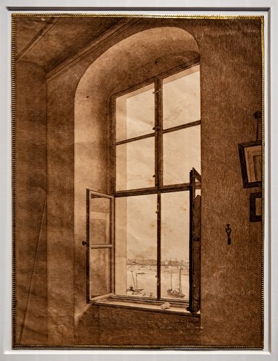 Vista del estudio del artista, ventana a la izquierda de Caspar David Friedrich