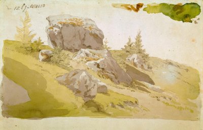 Pradera con rocas en los Montes Gigantes de Caspar David Friedrich