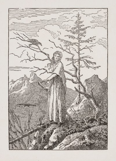 Mujer con Cuervo en el Abismo de Caspar David Friedrich