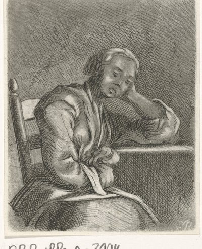 Chica durmiendo en la mesa de Caspar Jacobsz. Philips
