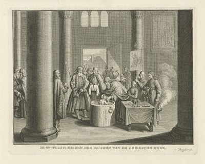 El bautismo en Rusia, mediados del siglo XVIII de Caspar Jacobsz. Philips