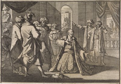 Emir Fakardin ruega al sultán Murat IV por su vida, 1633 de Caspar Luyken (attributed to)