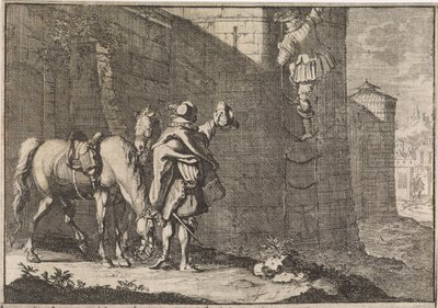 El general Hans Georg von Arnim-Boitzenburg escapa de la prisión a través de un cargador de cuerda, 1638 de Caspar Luyken (attributed to)