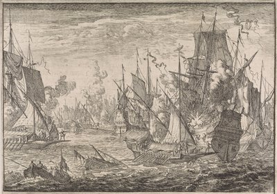 Batalla naval entre buques de guerra turcos y galeras de los Caballeros de Malta, 1644 de Caspar Luyken (attributed to)