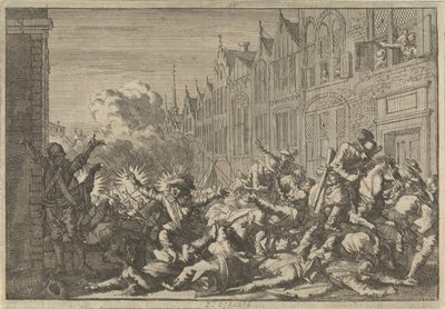 Angers ocupada por los partidarios de Mazarin emboscados por los diez cañones del gobernador De Rohan, 1652 de Caspar Luyken