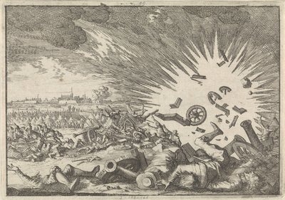 Explosión de un polvorín francés durante el asedio de Namur, 1640 de Caspar Luyken