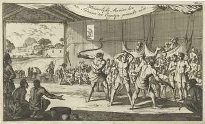Ritual de transición entre habitantes nativos de América del Sur Maravillosa manera de hacer de un indio un capityn (título sobre el objeto) de Caspar Luyken