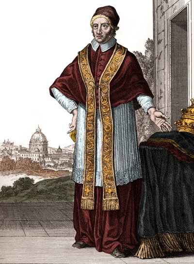 Retrato del papa Clemente XI (Clemente o Clemens) (papa de 1700 a 1721) - Dibujos de Caspar Luyken - Grabado y publicado por Christoph Weigel (Nuremberg 1703) de Caspar Luyken