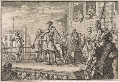Thomas Wentworth, conde de Strafford dirigiéndose a la gente desde el andamio, 1641 de Caspar Luyken