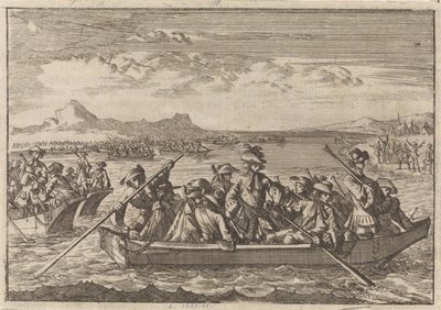 Los valdenses expulsados ​​​​de Saboya regresan a su país en barcazas a través del lago de Ginebra, 1689 de Caspar Luyken