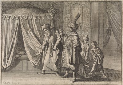 Lecho de enfermo de la esposa de Pasha, 1639 de Caspar Luyken