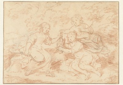 Tres niños en un paisaje de Caspar Netscher (possibly)