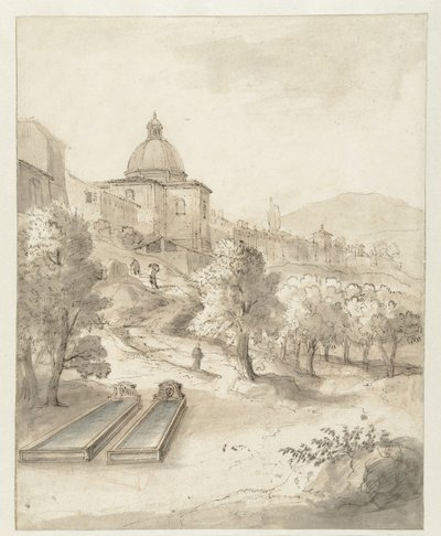 Paisaje italiano con una ciudad sobre una colina de Caspar van Wittel