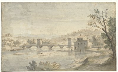 Paisaje fluvial italianizante con un puente de Caspar van Wittel