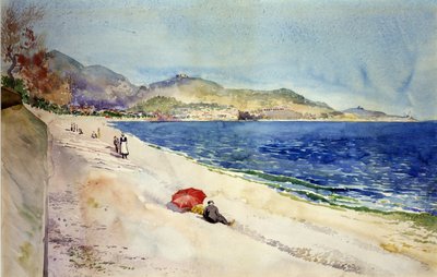 En la playa bajo el Paseo de los Ingleses, Niza, Francia de Cass Gilbert