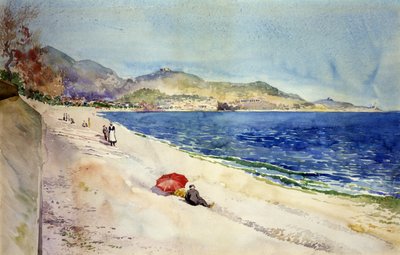 En la playa debajo del Paseo de los Ingleses, Niza, Francia, 1898 de Cass Gilbert