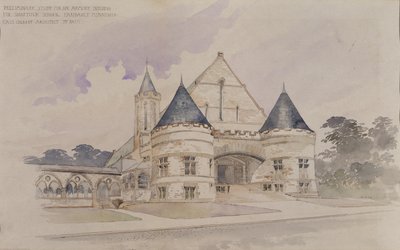 Estudio preliminar para un edificio de armería para la escuela Shattuck, Faribault, Minnesota de Cass Gilbert