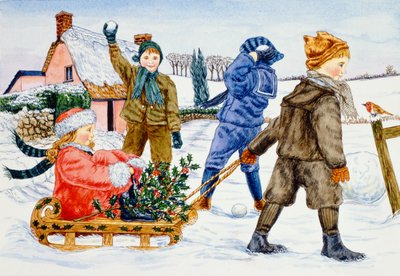 Niños jugando en la nieve de Catherine Bradbury