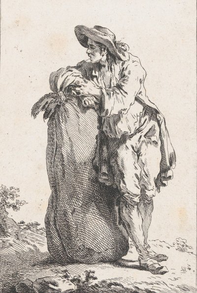 Campesino apoyado en un saco de grano, 1758 de Catherine Francoise Beauvarlet