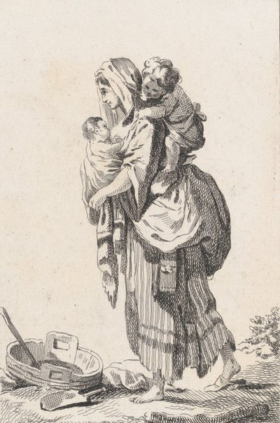 Campesina con Dos Niños, ca. 1758 de Catherine Francoise Beauvarlet