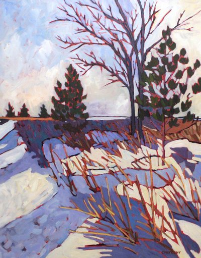 A Snowy Crossing, 2022 (óleo sobre lienzo) de Catherine J Martzloff