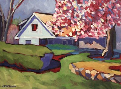 La magnolia rosa, 2018 (óleo sobre panel) de Catherine J Martzloff