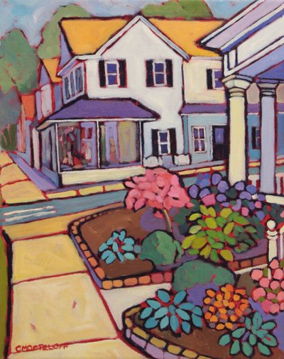 The Village Crossing, 2021 (óleo sobre lienzo) de Catherine J Martzloff