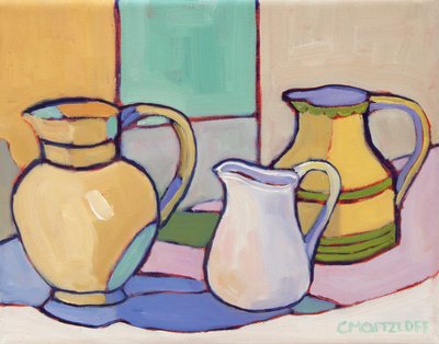 Vessels Amidst Soft Hues, 2024 (Óleo sobre lienzo) de Catherine J Martzloff