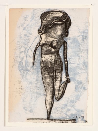 Muñeca sobre una pierna, 2014 (monocopia y pintura acrílica) de Cathie Pilkington