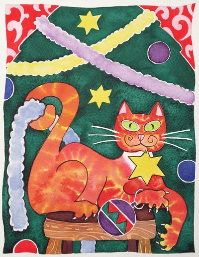 Gato de Navidad con decoraciones de Cathy Baxter