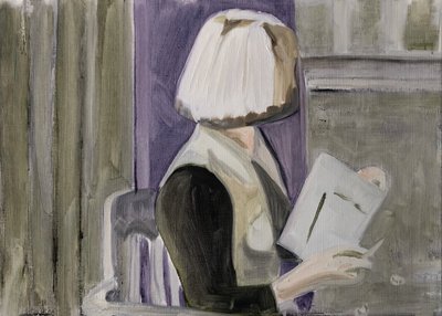 26.03.20 él trató insistentemente de persuadirla para que saliera con él, 2020 (óleo sobre papel) de Cathy Lomax